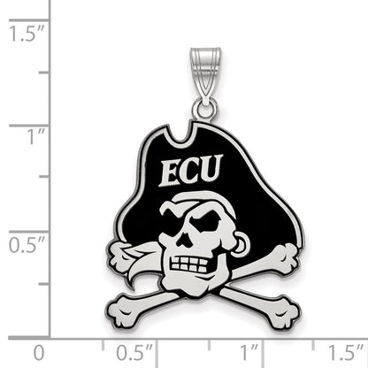 Sterling Silver Rhodium Plated Logoart East Carolina University Pirate Extra Large Enameled Pendant