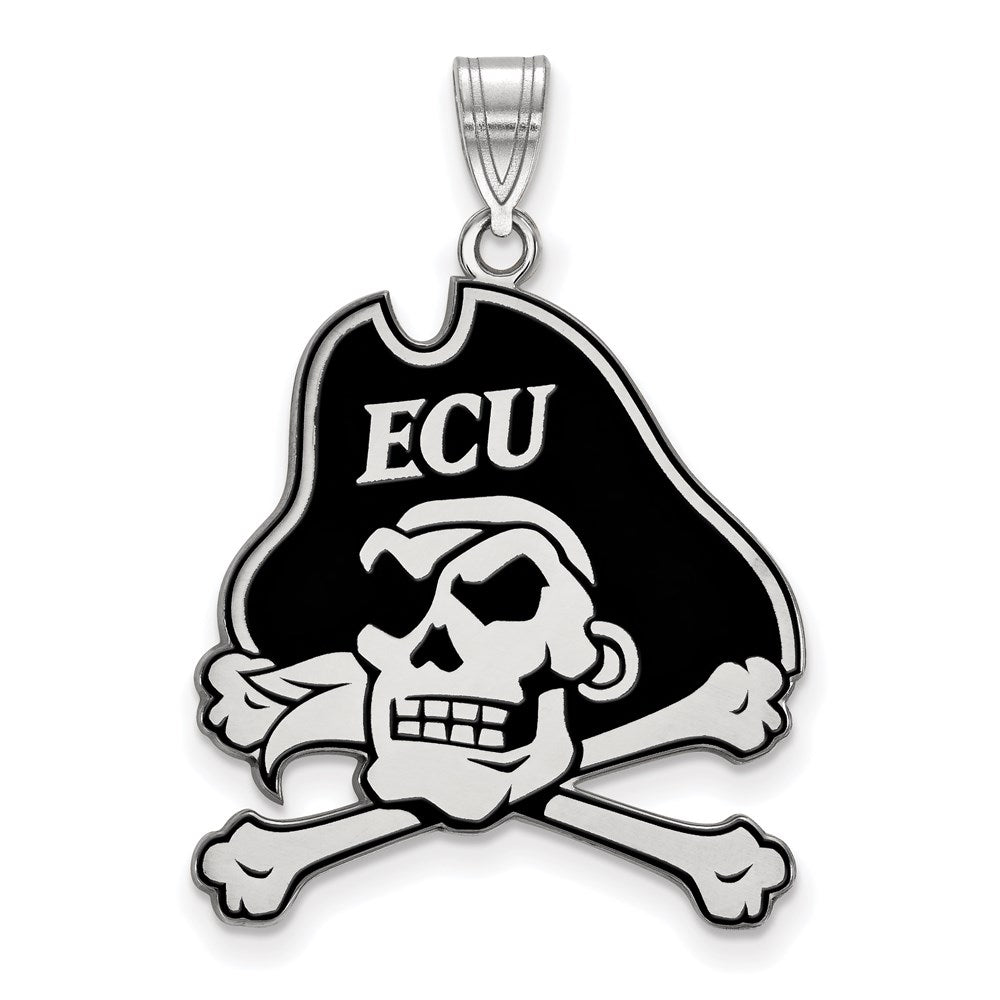 Sterling Silver Rhodium Plated Logoart East Carolina University Pirate Extra Large Enameled Pendant