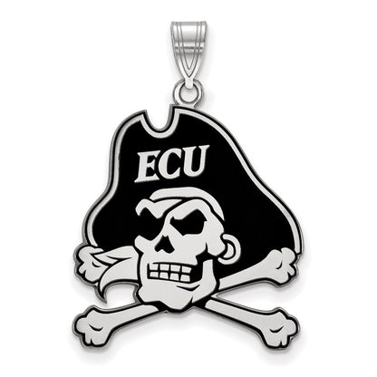 Sterling Silver Rhodium Plated Logoart East Carolina University Pirate Extra Large Enameled Pendant