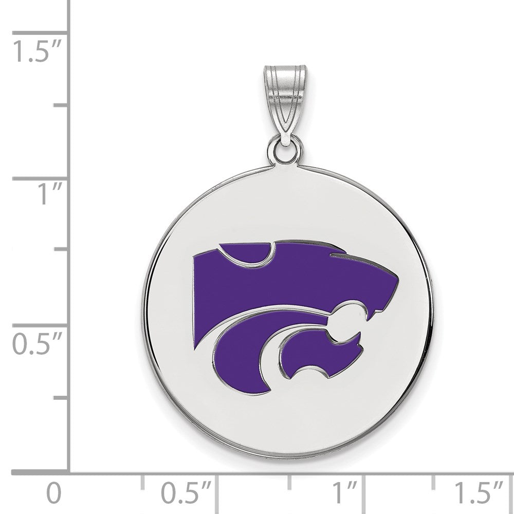 Sterling Silver Rhodium Plated Logoart Kansas State University Wildcat Extra Large Enameled Disc Pendant