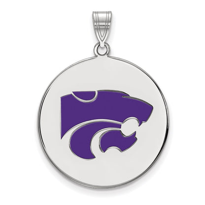 Sterling Silver Rhodium Plated Logoart Kansas State University Wildcat Extra Large Enameled Disc Pendant