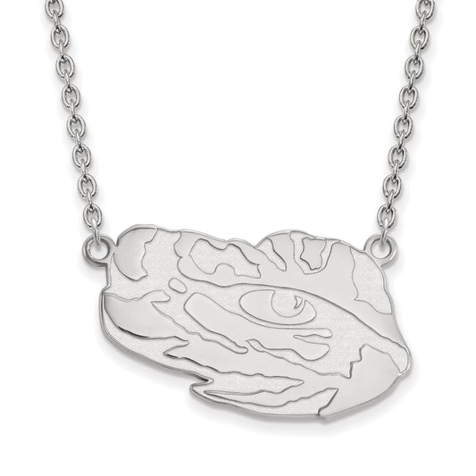 Sterling Silver Rhodium Plated Logoart Louisiana State University Tiger Eye Large Pendant 18 Inch Necklace