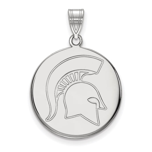 14K White Gold Logoart Michigan State University Spartan Large Disc Pendant