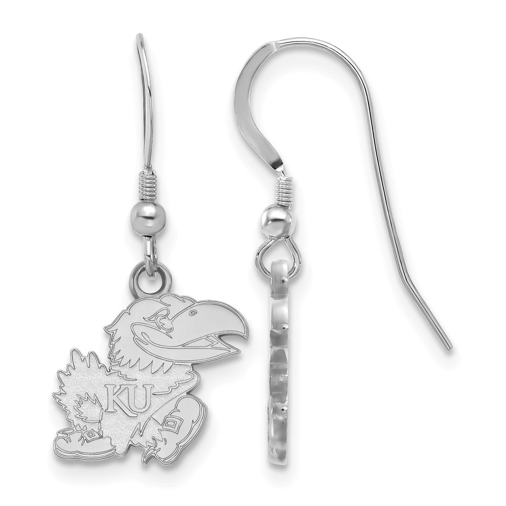 Sterling Silver Rhodium Plated Logoart University Of Kansas Jayhawk Small Dangle Wire Earrings