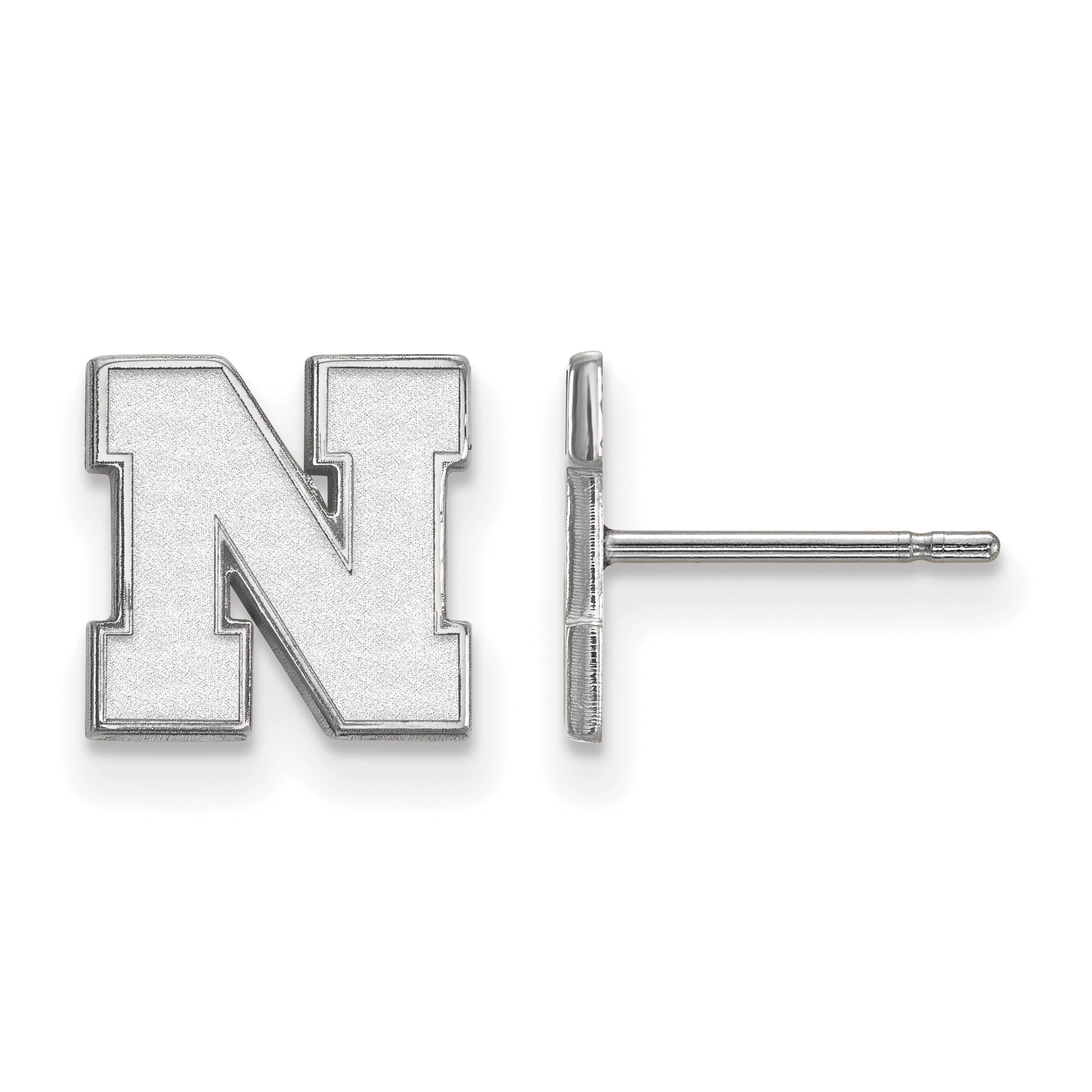 Sterling Silver Rhodium Plated Logoart University Of Nebraska Letter N Extra Small Post Earrings