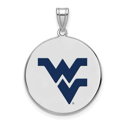 Sterling Silver Rhodium Plated Logoart West Virginia University W V Large Enameled Disc Pendant