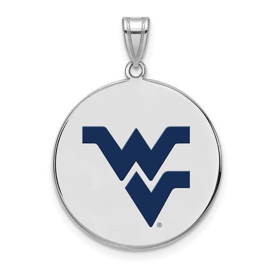 Sterling Silver Rhodium Plated Logoart West Virginia University W V Large Enameled Disc Pendant