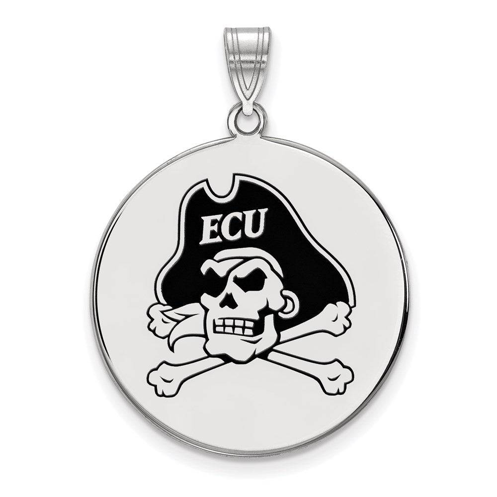 Sterling Silver Rhodium Plated Logoart East Carolina University Pirate Extra Large Enameled Disc Pendant