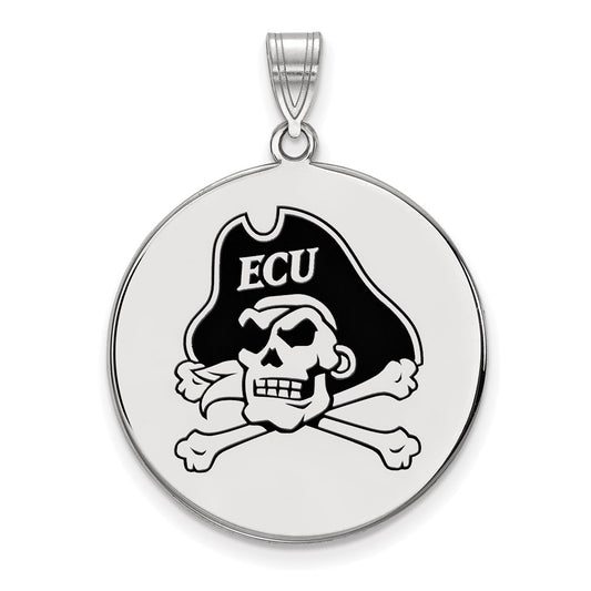 Sterling Silver Rhodium Plated Logoart East Carolina University Pirate Extra Large Enameled Disc Pendant