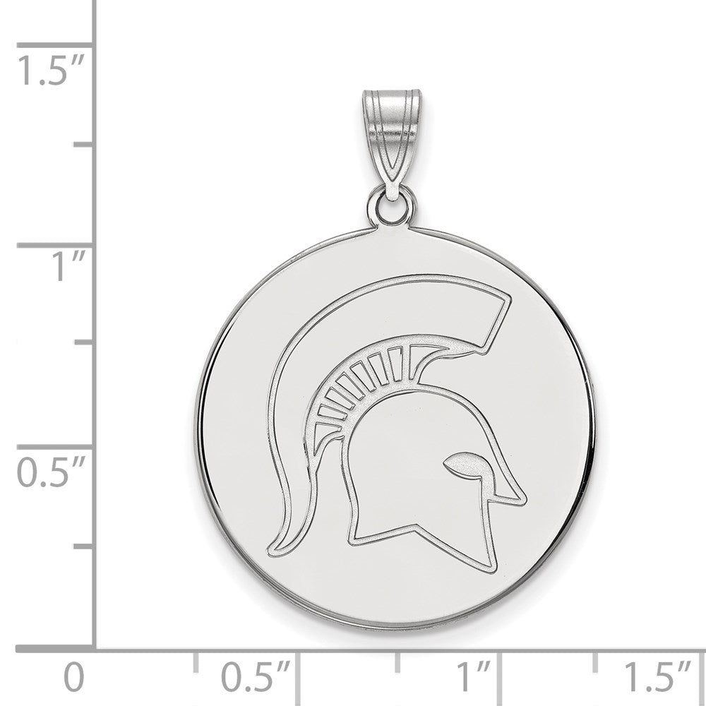 Sterling Silver Rhodium Plated Logoart Michigan State University Spartan Extra Large Disc Pendant