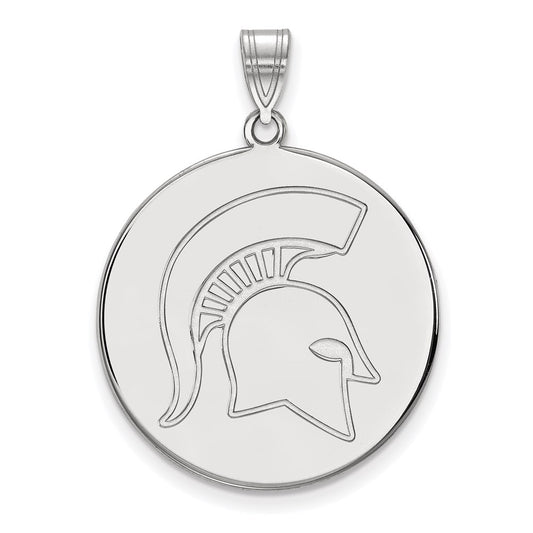 14K White Gold Logoart Michigan State University Spartan Extra Large Disc Pendant