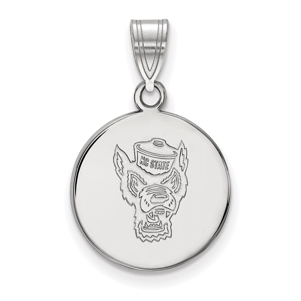 14K White Gold Logoart North Carolina State University Wolf Medium Disc Pendant