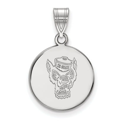 Sterling Silver Rhodium Plated Logoart North Carolina State University Wolf Medium Disc Pendant