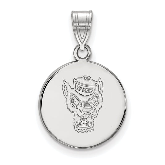 Sterling Silver Rhodium Plated Logoart North Carolina State University Wolf Medium Disc Pendant