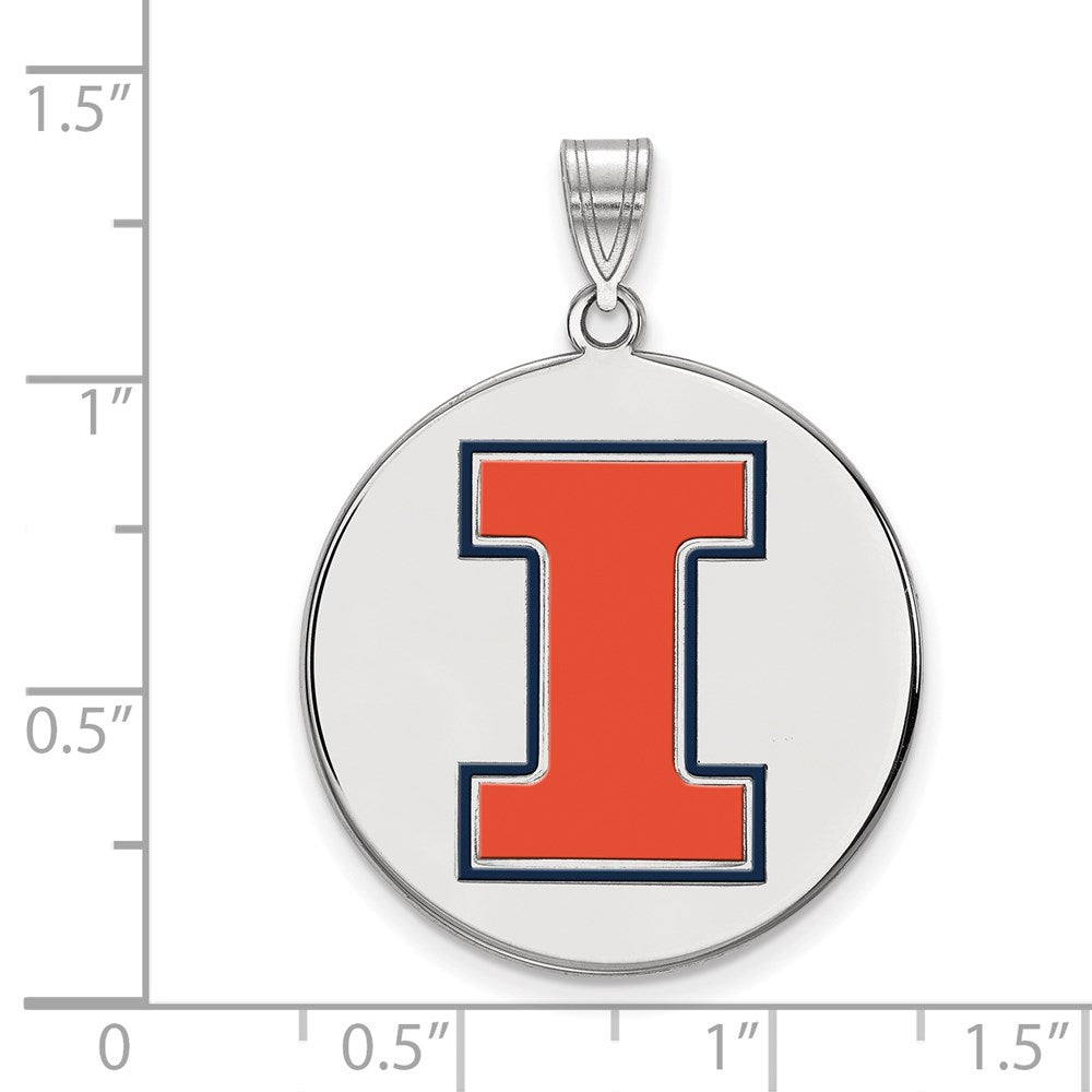 Sterling Silver Rhodium Plated Logoart University Of Illinois Letter I Extra Large Enameled Pendant