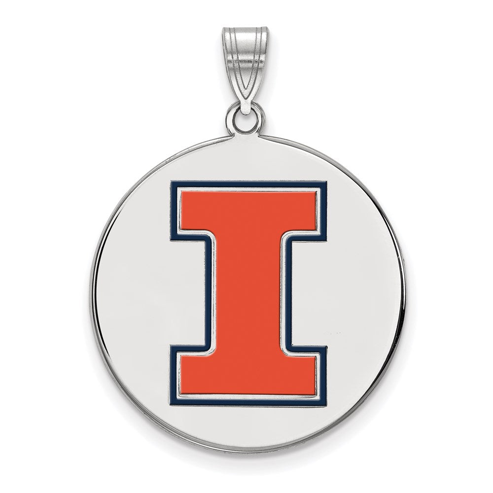 Sterling Silver Rhodium Plated Logoart University Of Illinois Letter I Extra Large Enameled Pendant
