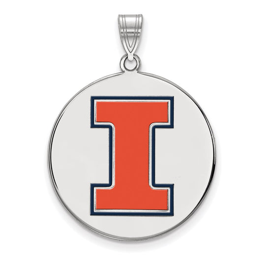 Sterling Silver Rhodium Plated Logoart University Of Illinois Letter I Extra Large Enameled Pendant