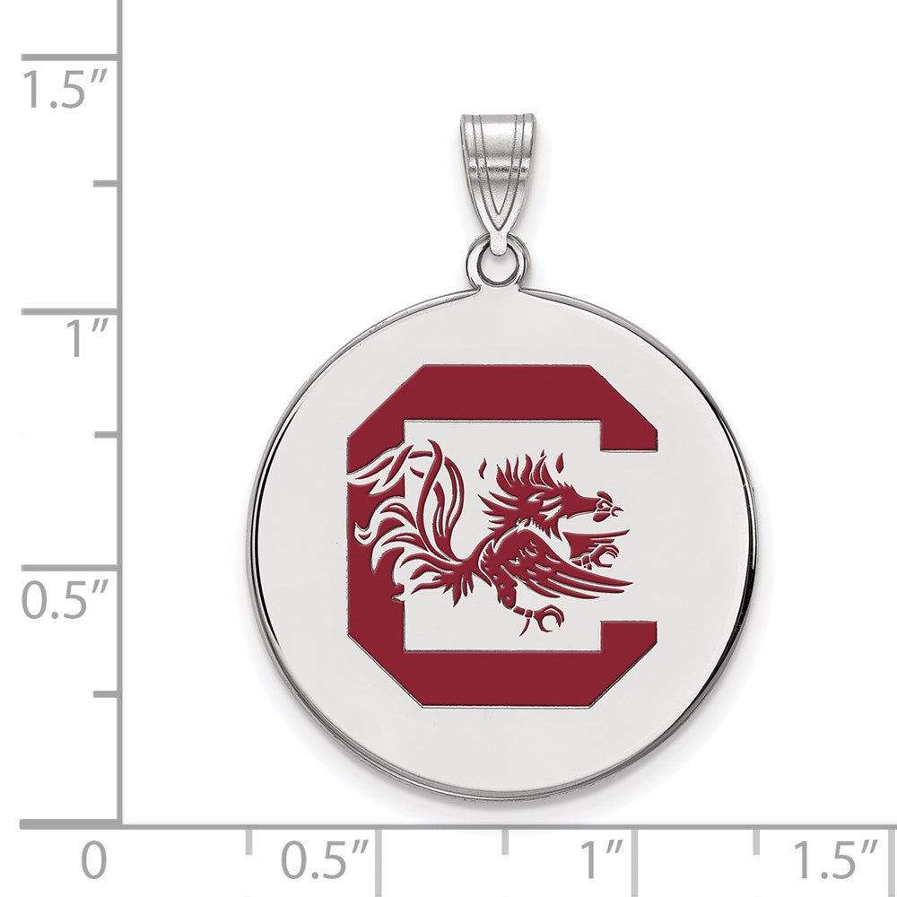 Sterling Silver Rhodium Plated Logoart University Of South Carolina Extra Large Enameled Disc Pendant