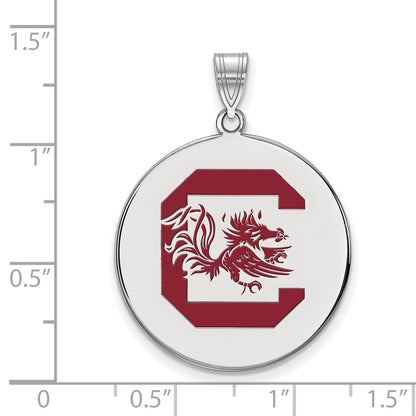 Sterling Silver Rhodium Plated Logoart University Of South Carolina Extra Large Enameled Disc Pendant