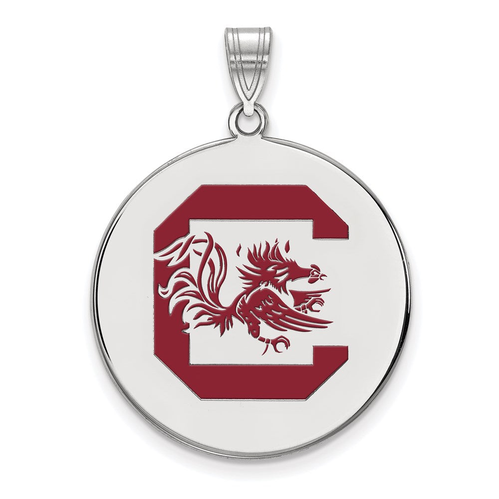 Sterling Silver Rhodium Plated Logoart University Of South Carolina Extra Large Enameled Disc Pendant