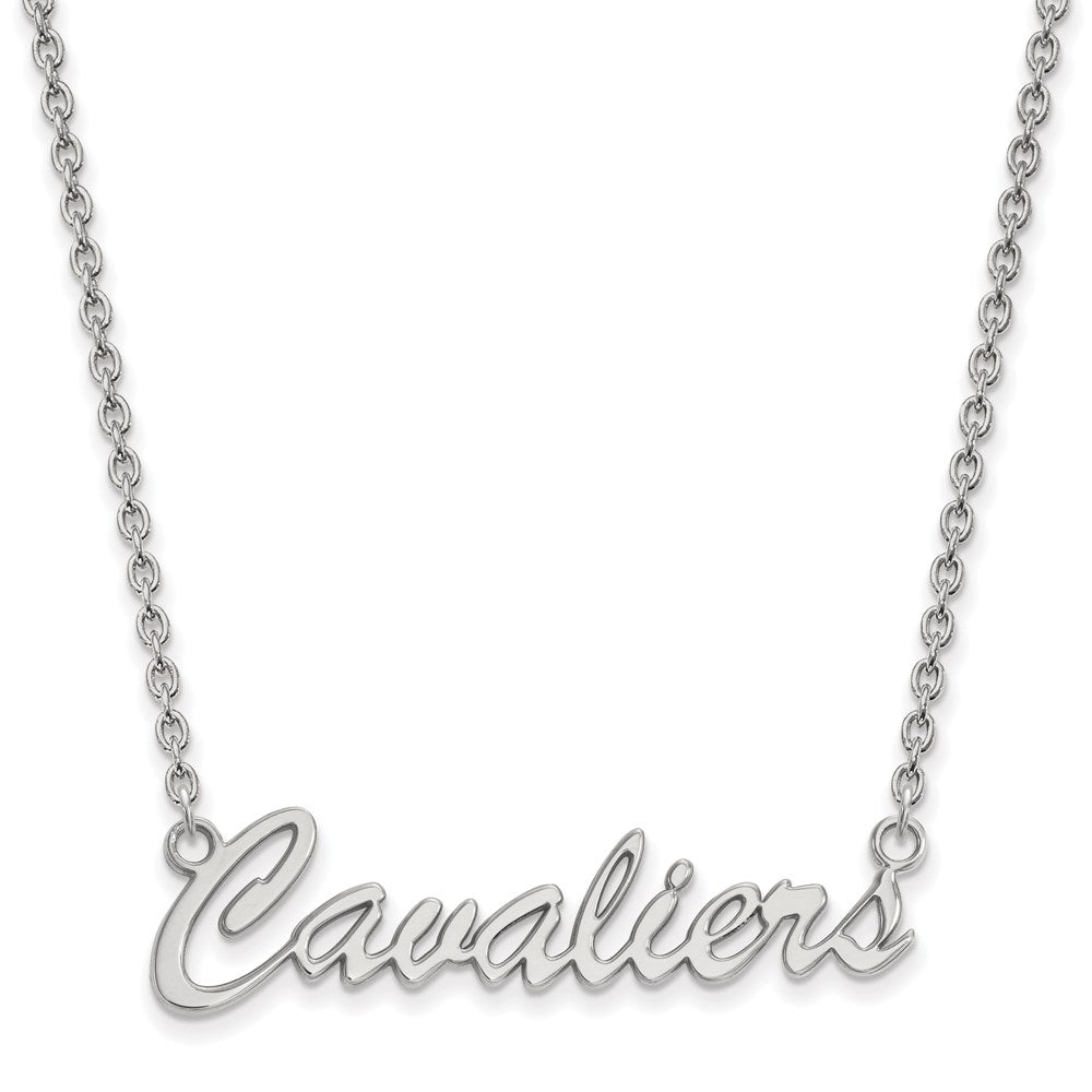 Sterling Silver Rhodium Plated Logoart University Of Virginia Cavaliers Script Medium Pendant 18 Inch Necklace