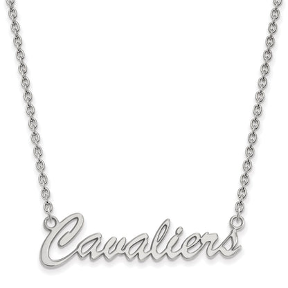 Sterling Silver Rhodium Plated Logoart University Of Virginia Cavaliers Script Medium Pendant 18 Inch Necklace