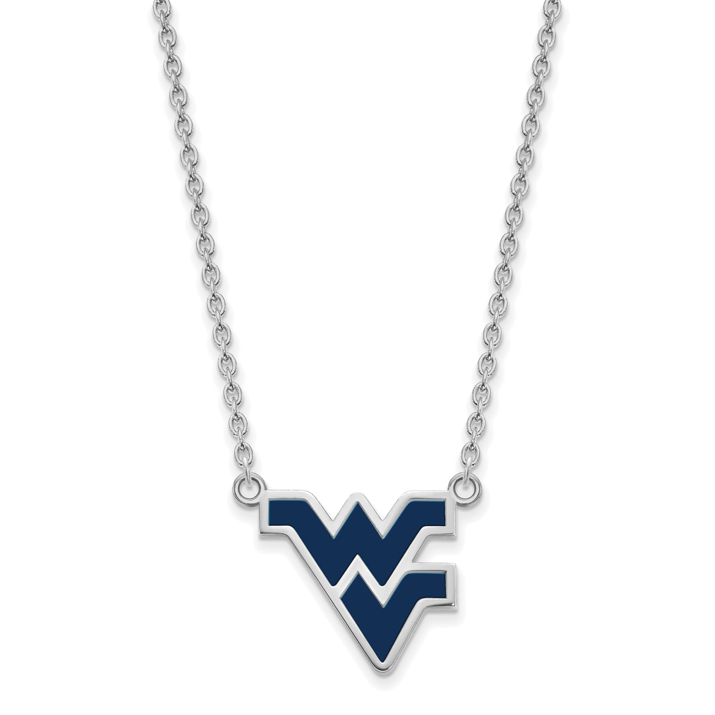 Sterling Silver Rhodium Plated Logoart West Virginia University W V Large Enameled Pendant 18 Inch Necklace