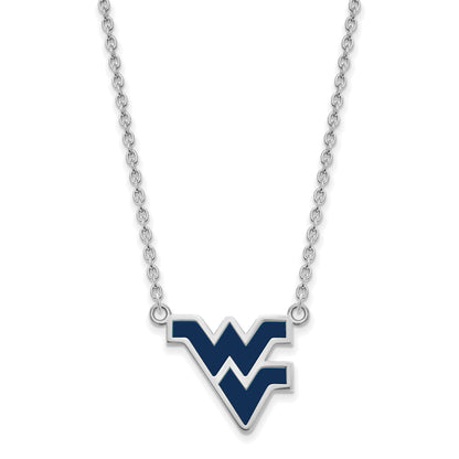Sterling Silver Rhodium Plated Logoart West Virginia University W V Large Enameled Pendant 18 Inch Necklace