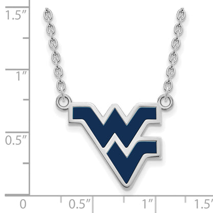 Sterling Silver Rhodium Plated Logoart West Virginia University W V Large Enameled Pendant 18 Inch Necklace