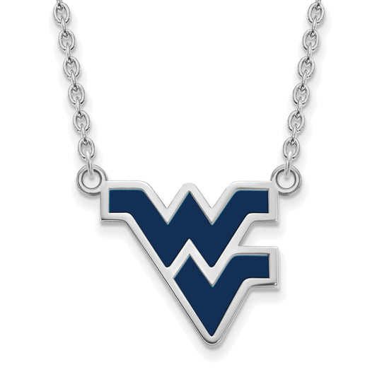 Sterling Silver Rhodium Plated Logoart West Virginia University W V Large Enameled Pendant 18 Inch Necklace