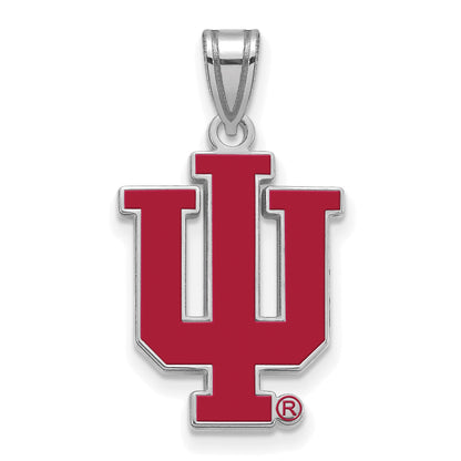 Sterling Silver Rhodium Plated Logoart Indiana University I U Large Enameled Pendant