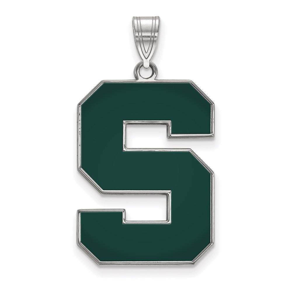 Sterling Silver Rhodium Plated Logoart Michigan State University Letter S Extra Large Enameled Pendant