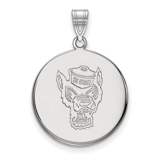 14K White Gold Logoart North Carolina State University Wolf Large Disc Pendant