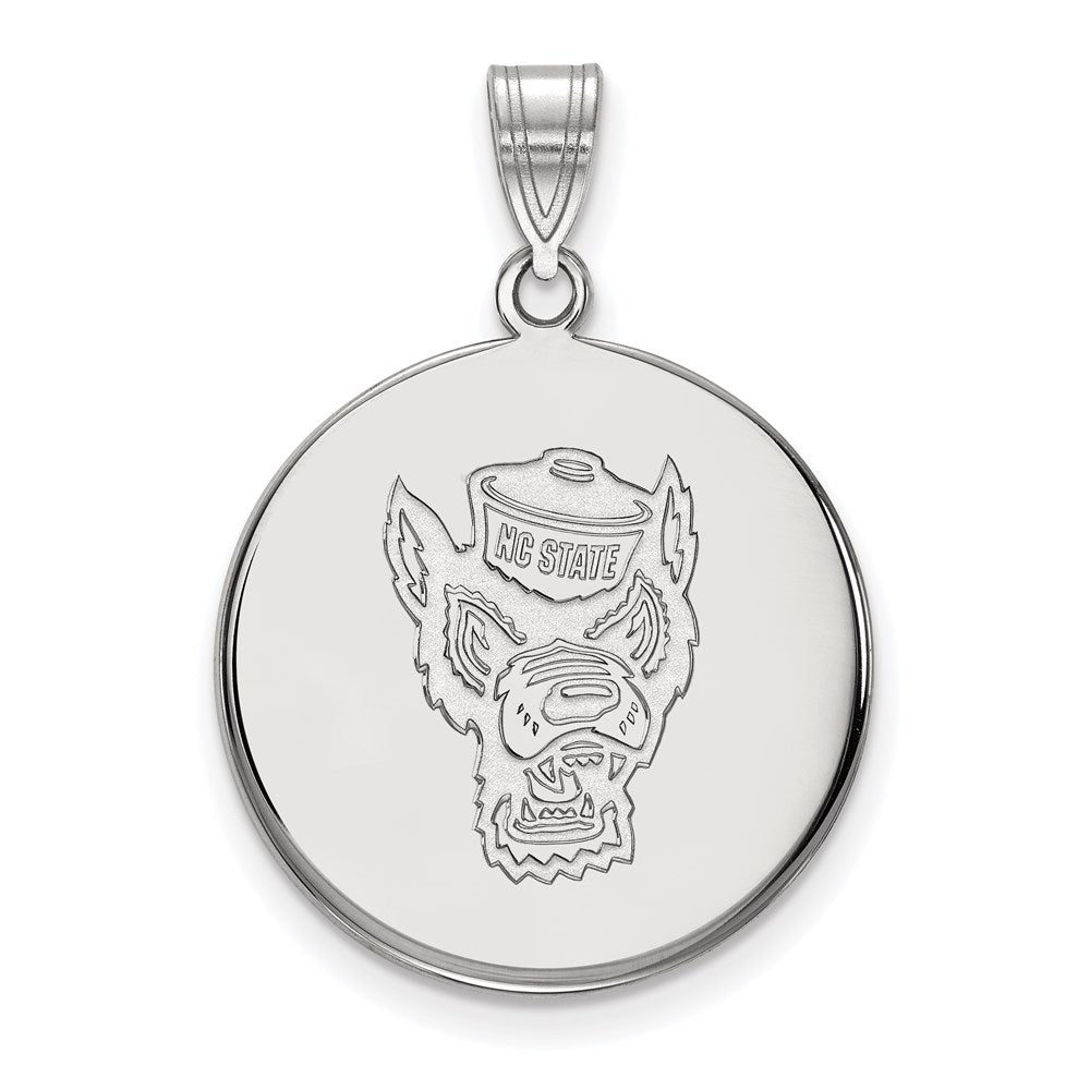 Sterling Silver Rhodium Plated Logoart North Carolina State University Wolf Large Disc Pendant