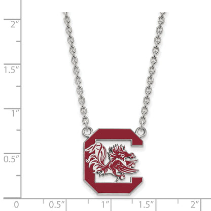 Sterling Silver Rhodium Plated Logoart University Of South Carolina Large Enameled Pendant 18 Inch Necklace