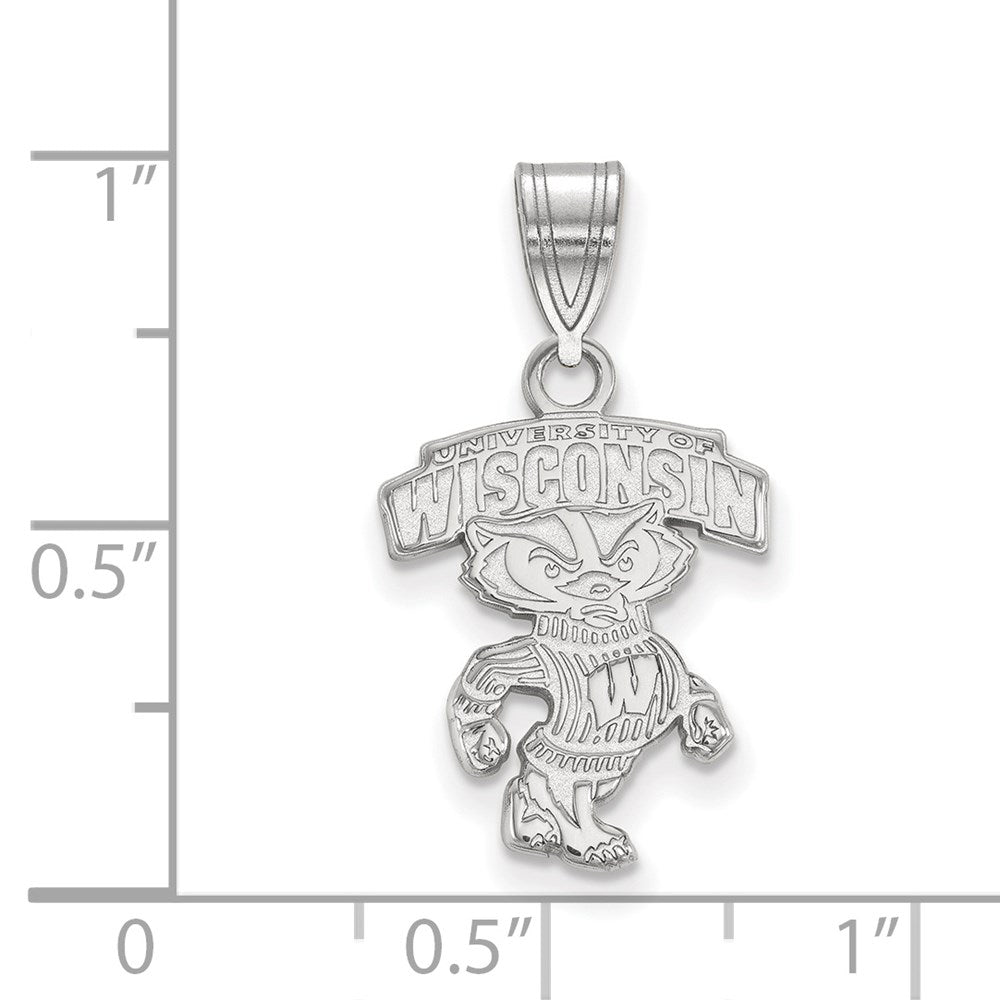 Sterling Silver Rhodium Plated Logoart University Of Wisconsin Medium Pendant