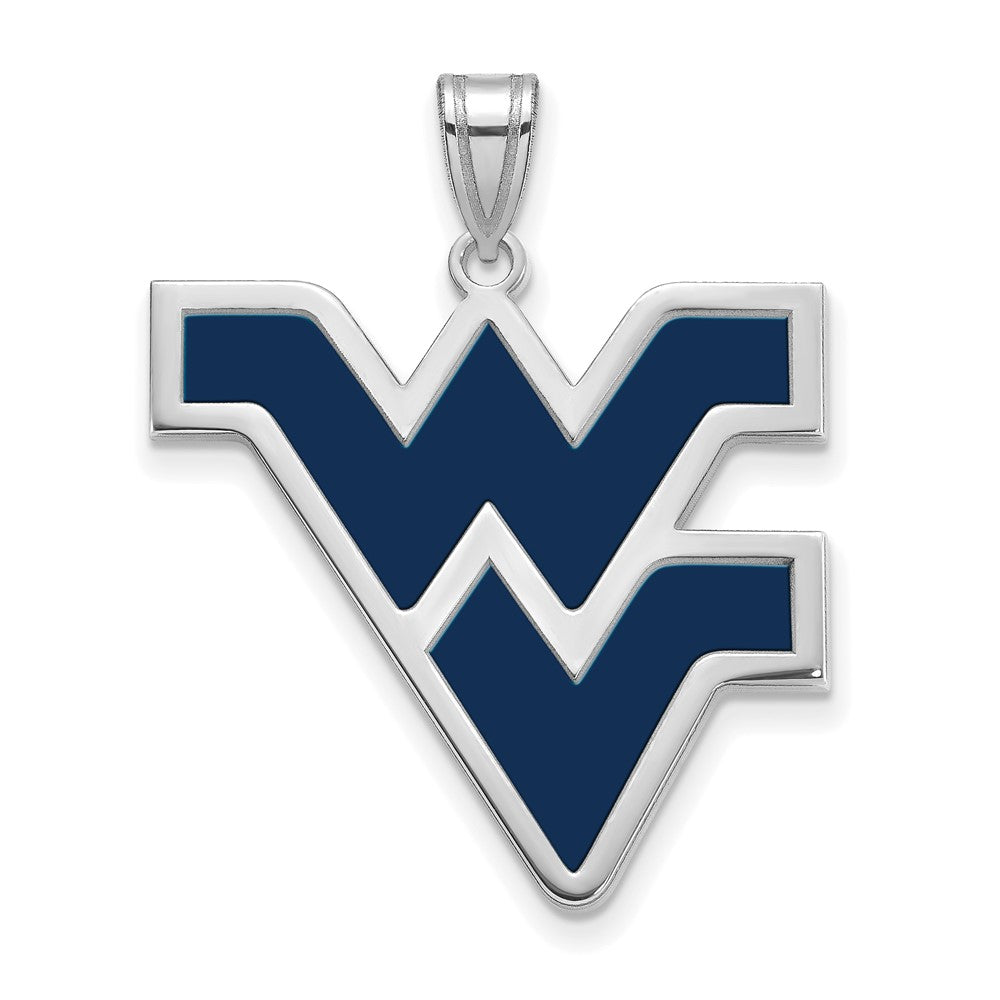 Sterling Silver Rhodium Plated Logoart West Virginia University W V Extra Large Enameled Pendant