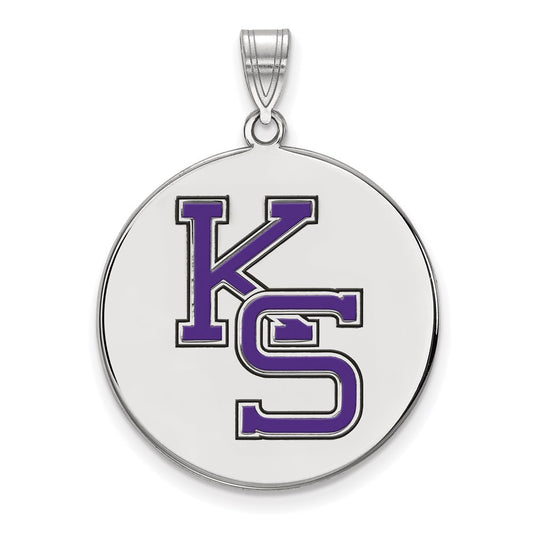 Sterling Silver Rhodium Plated Logoart Kansas State University K S Extra Large Enameled Disc Pendant
