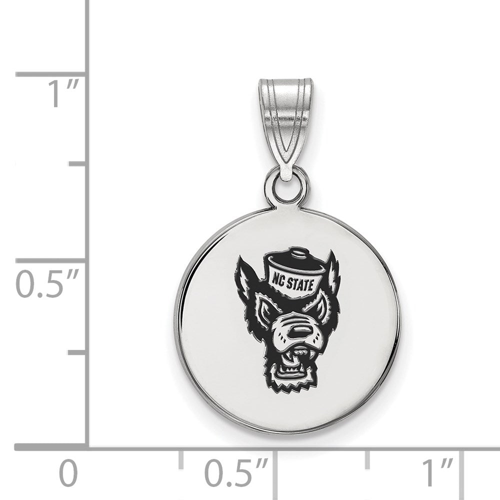 Sterling Silver Rhodium Plated Logoart North Carolina State University Wolf Medium Enameled Disc Pendant