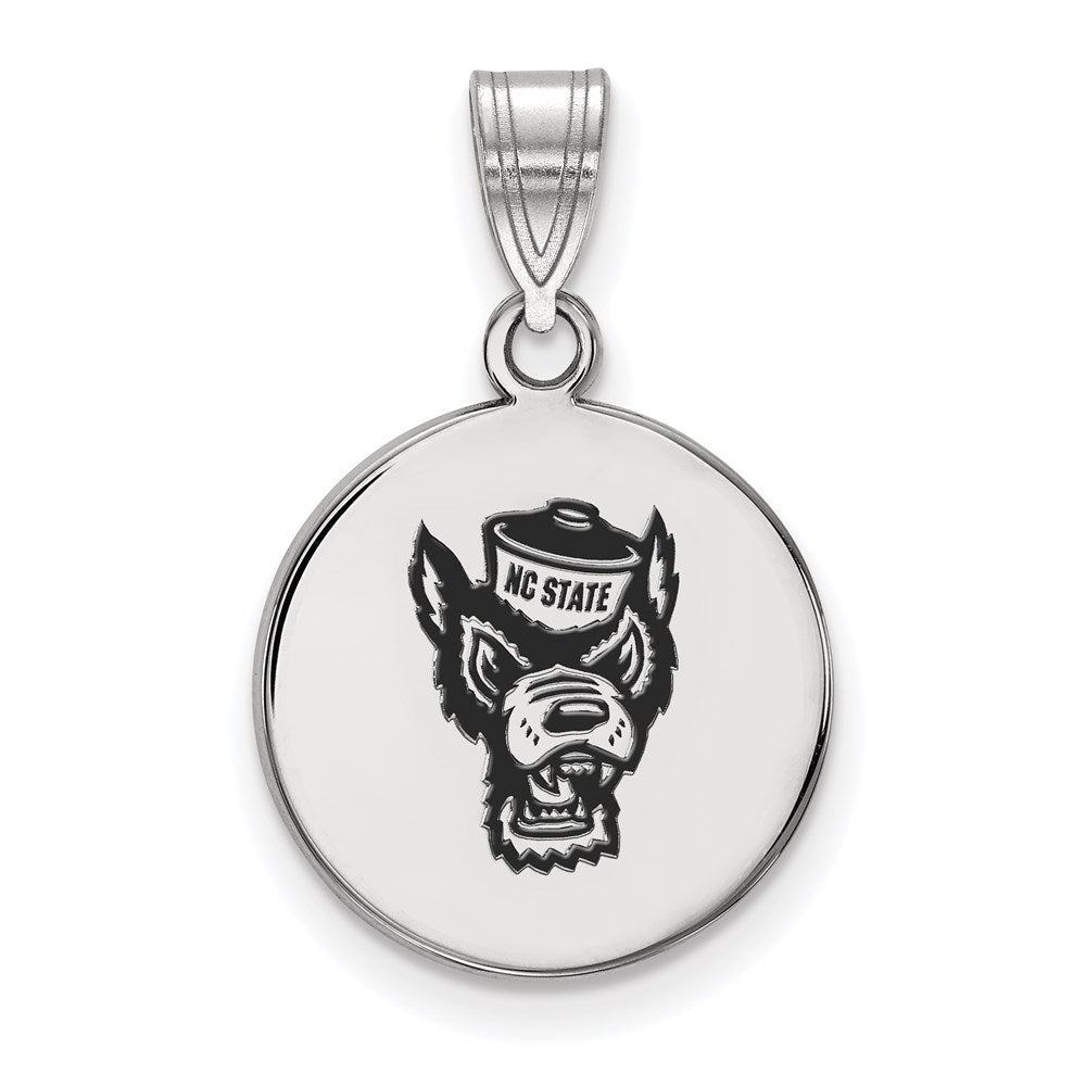 Sterling Silver Rhodium Plated Logoart North Carolina State University Wolf Medium Enameled Disc Pendant