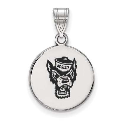 Sterling Silver Rhodium Plated Logoart North Carolina State University Wolf Medium Enameled Disc Pendant