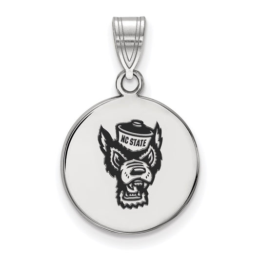 Sterling Silver Rhodium Plated Logoart North Carolina State University Wolf Medium Enameled Disc Pendant