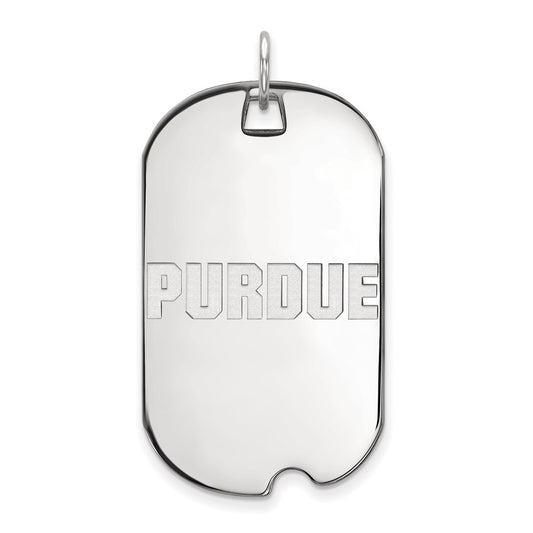 Sterling Silver Rhodium Plated Logoart Purdue University Block Type Large Dog Tag Pendant