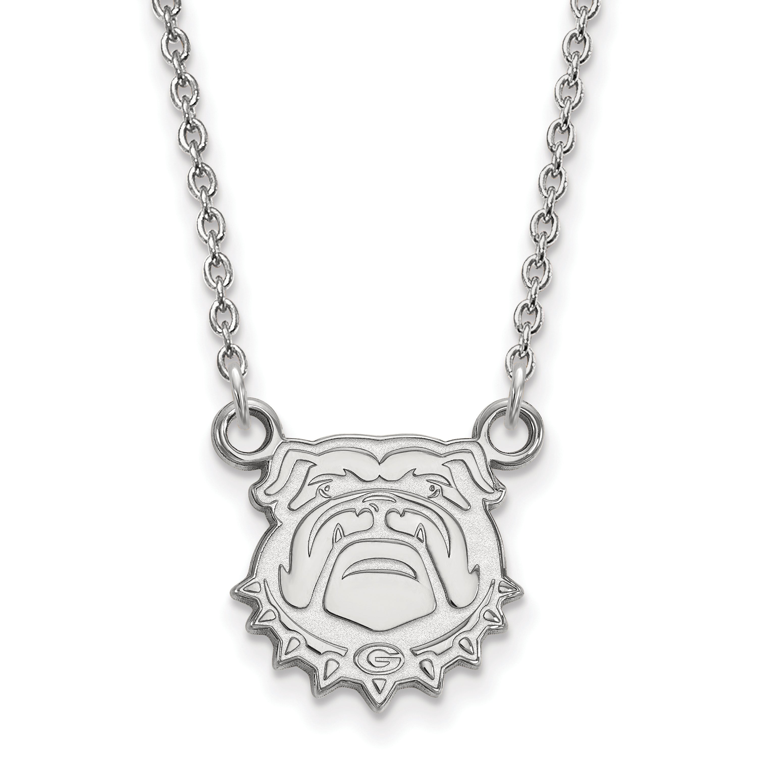 Sterling Silver Rhodium Plated Logoart University Of Georgia Bulldog Small Pendant 18 Inch Necklace