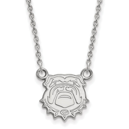 Sterling Silver Rhodium Plated Logoart University Of Georgia Bulldog Small Pendant 18 Inch Necklace