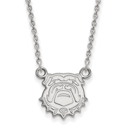 Sterling Silver Rhodium Plated Logoart University Of Georgia Bulldog Small Pendant 18 Inch Necklace