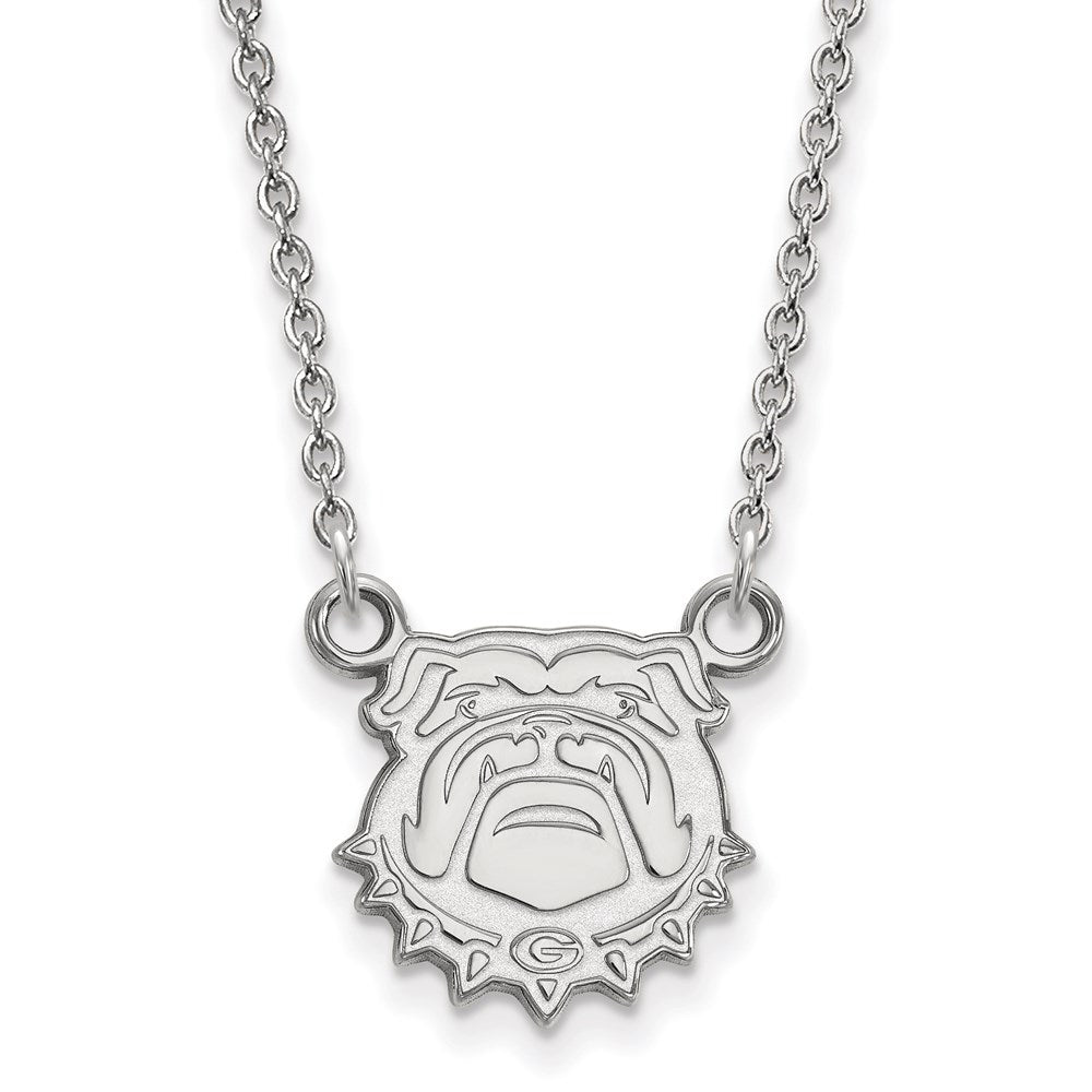 10K White Gold Logoart University Of Georgia Bulldog Small Pendant 18 Inch Necklace