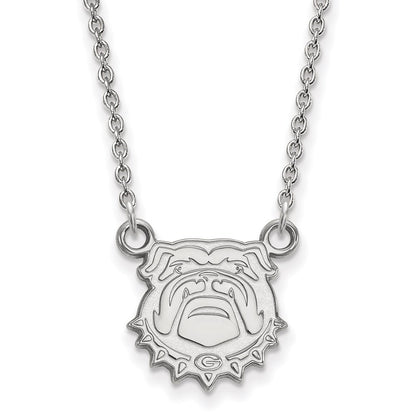 10K White Gold Logoart University Of Georgia Bulldog Small Pendant 18 Inch Necklace
