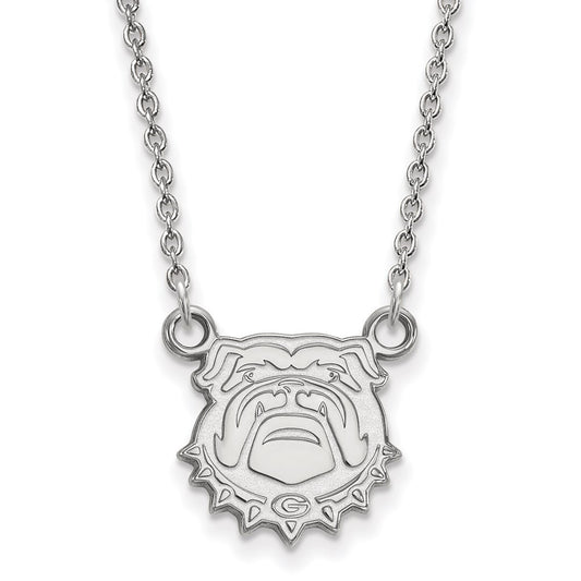 10K White Gold Logoart University Of Georgia Bulldog Small Pendant 18 Inch Necklace