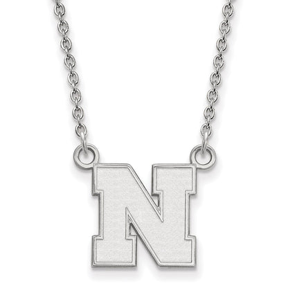 14K White Gold Logoart University Of Nebraska Letter N Small Pendant 18 Inch Necklace
